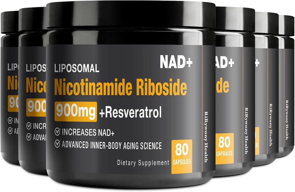 NAD Supplement - NAD+ with Nicotinamide Riboside (NR) and Resveratrol Quercetin 900mg Pure Organic NAD Plus for Cellular Repair Healthy Aging Brain Function, 80 Capsules (Pack of 6)