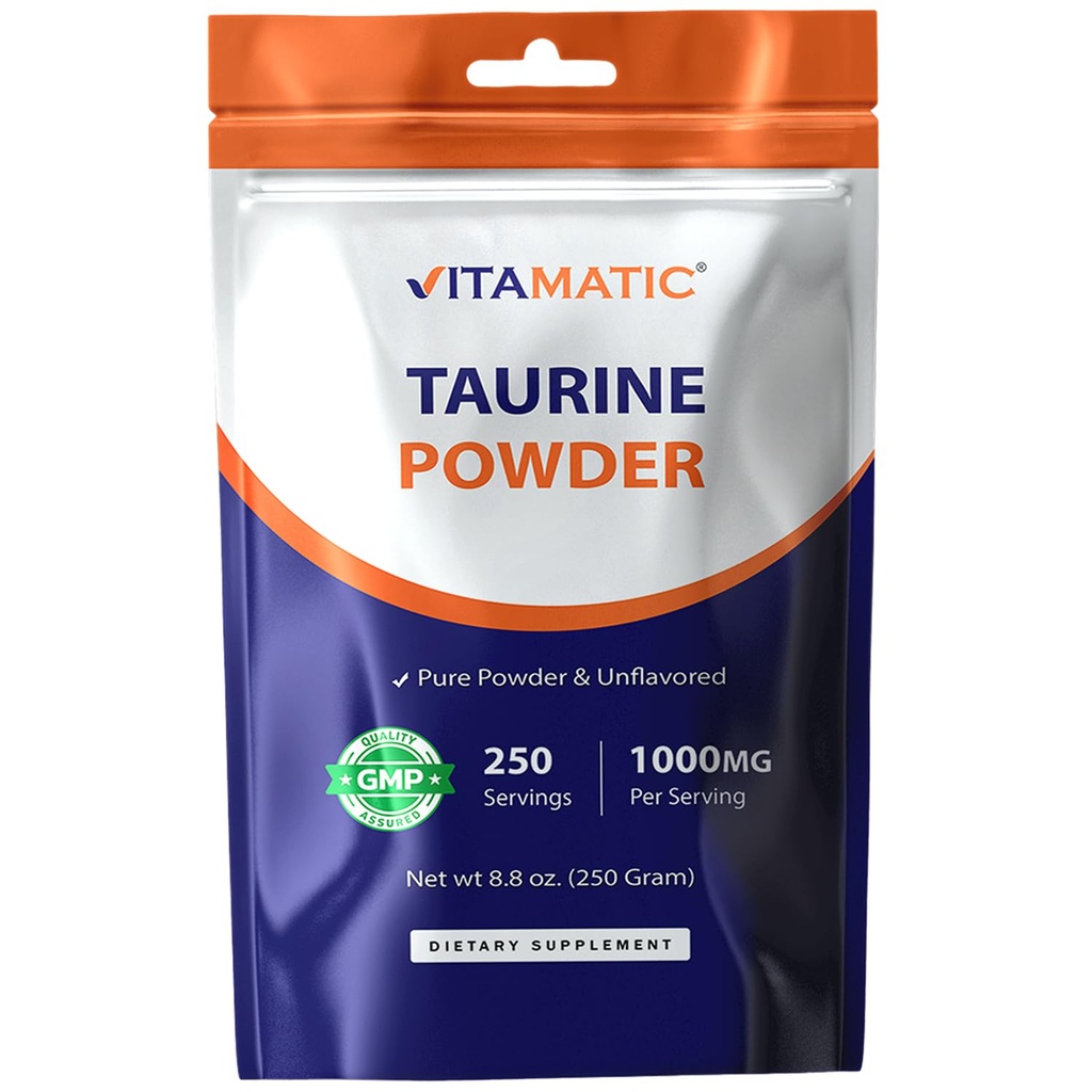 Vitamatic Pure Taurine 1000mg 250 Servings - Non-GMO, Gluten Free
