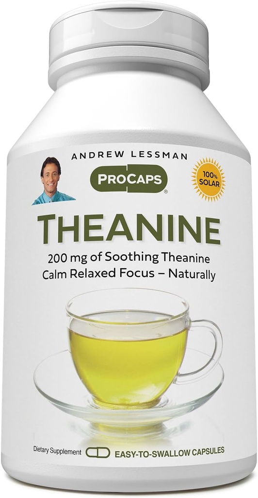 ANDREW LESSMAN Theanine 200 mg - 360 Capsules - Promotes The Production of The Neurotransmitters Dopamine and Serotonin. Natural Calm, Relaxed Focus Without Drowsiness. Easy-to-Swallow Capsules.