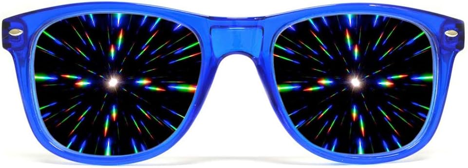 GloFX Ultimate Diffraction Glasses - Transparent Blue - 3D Prism Rainbow Effect - Great Edm, Festival, Concert, Fireworks, Christmas Lights, and Rave Accessory - Transparent Blue Frames