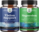 Bundle of Complete Eye Health Supplement for Adults for Vision Dry Eyes Pressure and Blue Light Protection and High Absorption Magnesium Complex Supplement for Stomach Digestion and Mood Support