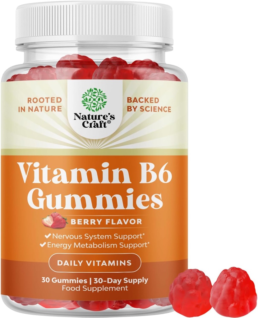 Potent Vitamin B6 Gummies for Adults - Potent Vitamin B Complex Supplements for Men & Women for Nervous System Support Mood & Immune System - Vegan Pyridoxine Chews for Energy & Metabolism - 30 Ct