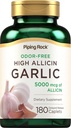 Piping Rock Odorless Garlic Pills with High Allicin | 180 Caplets | Odor Free | Vegetarian, Non-GMO, Gluten Free