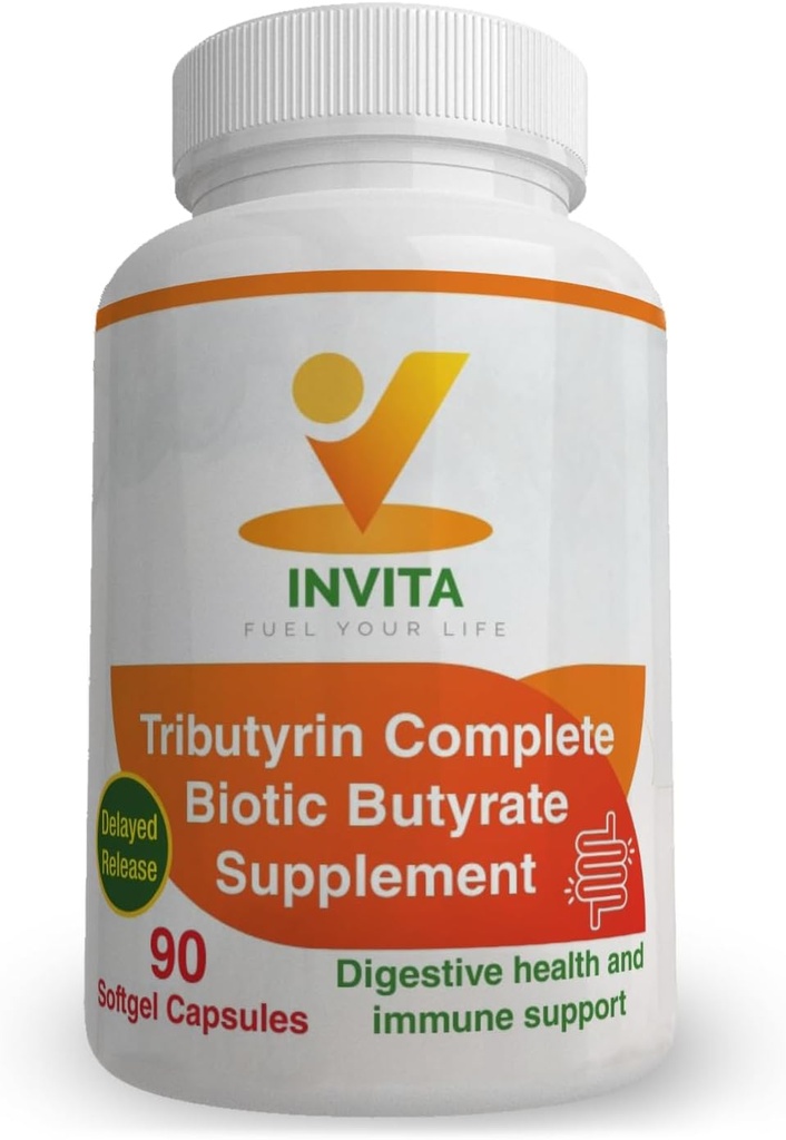 INVITA Tributyrin Complete Butyrate Supplement (550mg) - Digestion Supplement for Men & Women - Immune Support Capsules - Probiotics Capsules for Digestive Health - Gut Support Supplement