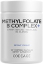 Codeage Methylfolate B Complex Supplements - 5 MTHF, Methylcobalamin 1000mcg Methylated Vitamin B12, Riboflavin, Betaine, Vitamins B6, Methylation Cycle MTHFR - 2 Months - 120 Capsules