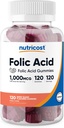 Nutricost Folic Acid (Vitamin B9) Vegetarian Gummies (120 Gummies, 1 mg Folic Acid Per Serving) - Supplement for Men & Women