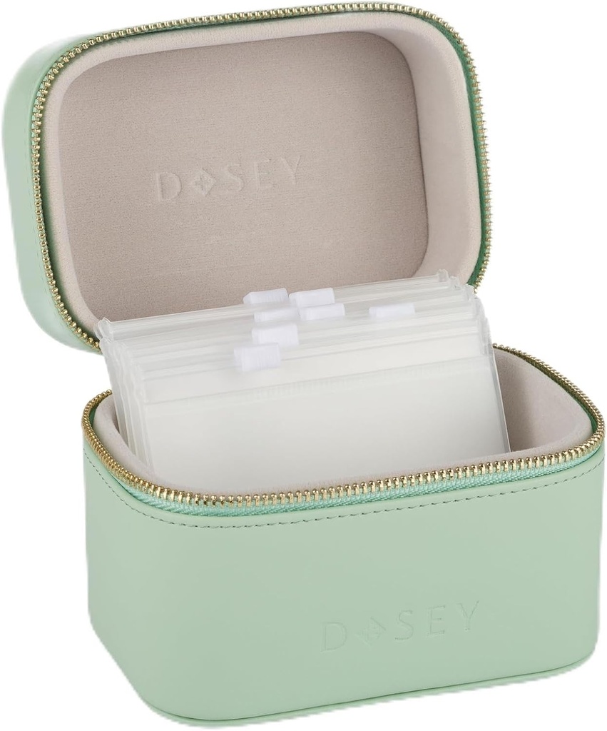 SAGE Dosey Travel Pill Case & Easy-Slide Pouches - Vegan Leather Daily Pill Organizer with 7 Airtight Pockets for Medicine Storage & Protection - Stylish Medication Organizer
