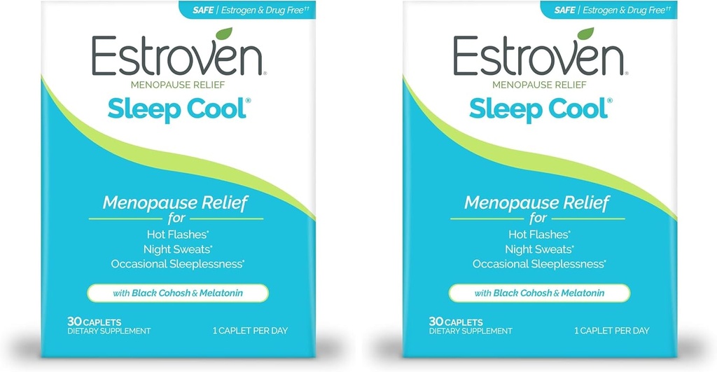 Estroven Sleep Cool for Menopause Relief, 30 Ct, Sleep Support Supplement With Clinically Proven Ingredients to Relieve Menopause Symptoms plus Night Sweats & Hot Flash Relief, Drug-Free & Gluten-Free
