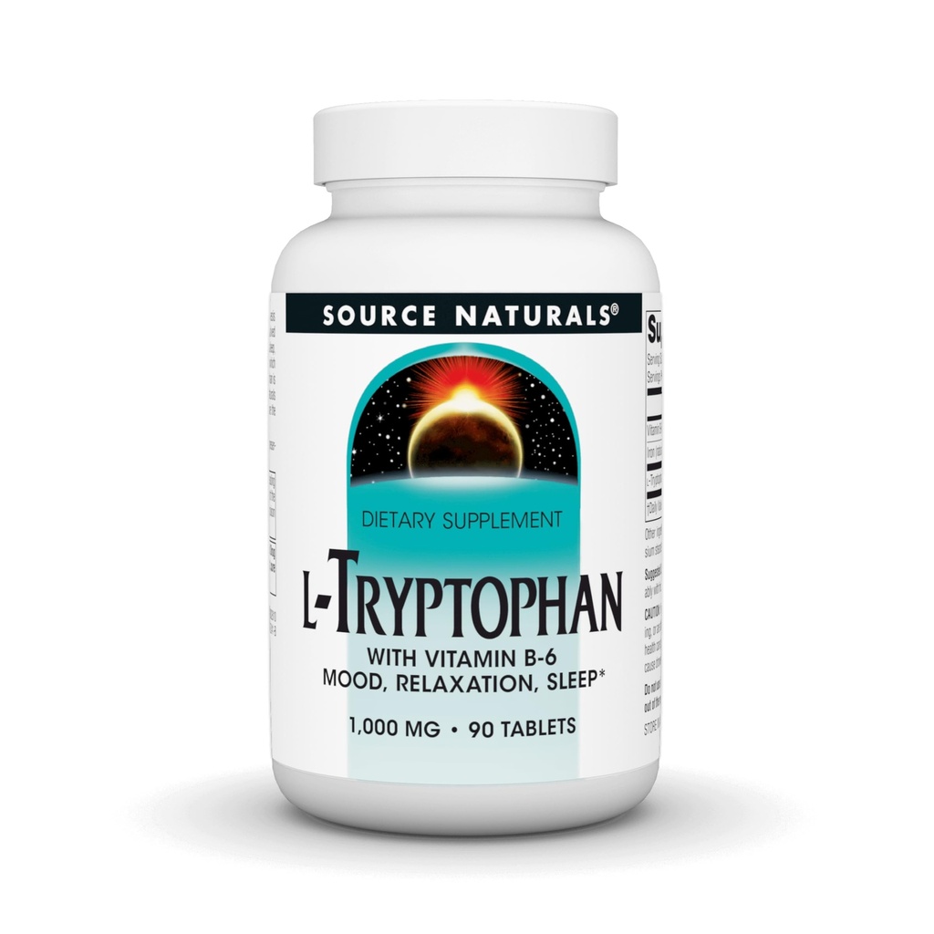 Source Naturals L-Tryptophan with Vitamin B-6 Support Mood, Relaxation and Sleep -1000 mg - 90 Tablets
