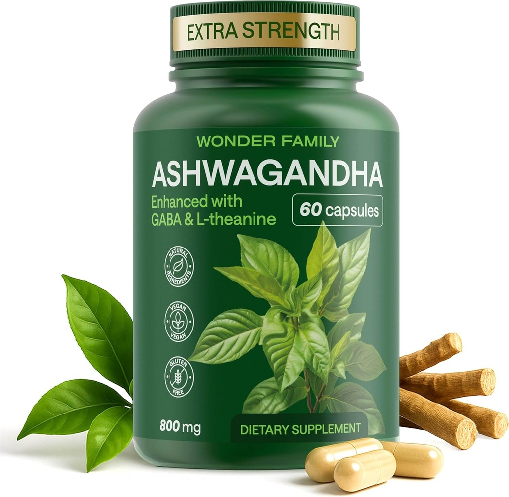 Ashwagandha Complex 800mg with GABA, L-Theanine & B6 – Adaptogenic Support for Calm, Focus & Mood – 60 Capsules – Stronger Than 600mg - Non-GMO, Gluten-Free