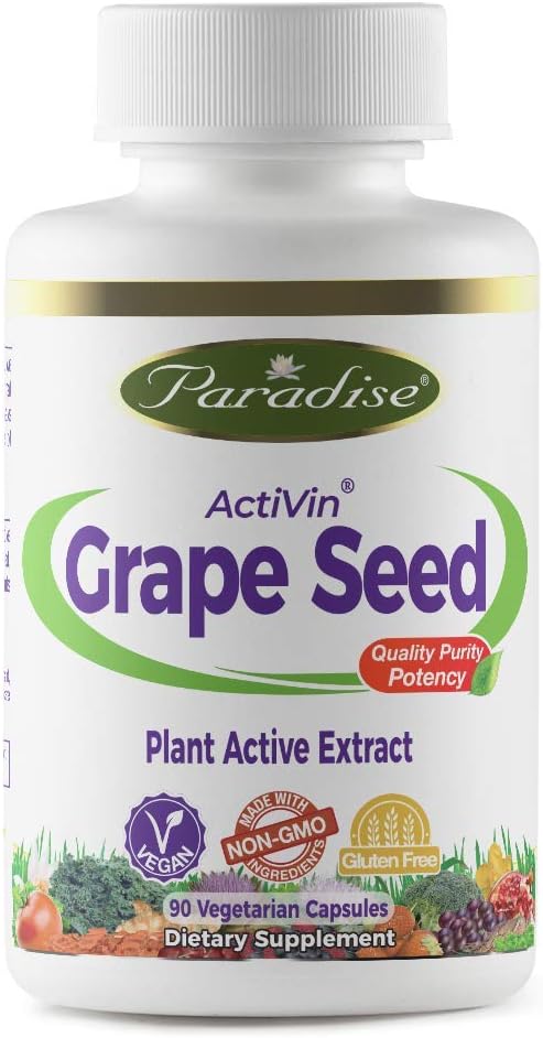 Paradise Herbs Vegetarian Capsules, Activin Grape Seed with Amla, 90 Count