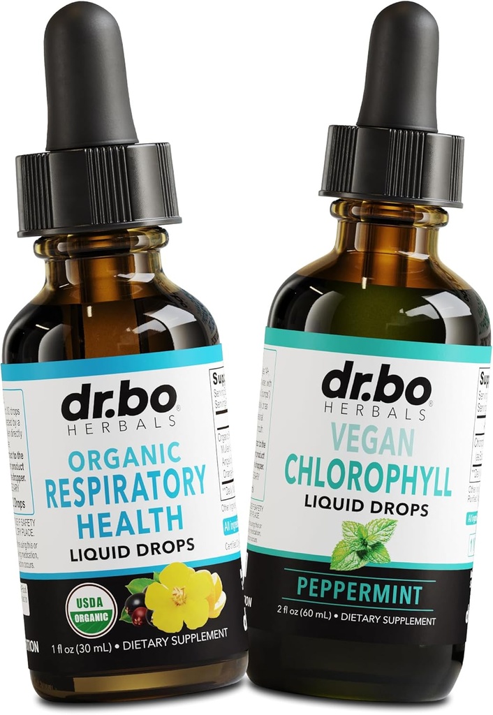Lung Detox Respiratory Health Drops & Chlorophyll Liquid - Organic Respiratory Supplements Herbal Lung Cleanse Mullein for Lungs Bronchial Support - Chlorophyll Drops Odor Cleanse Internal Deodorant