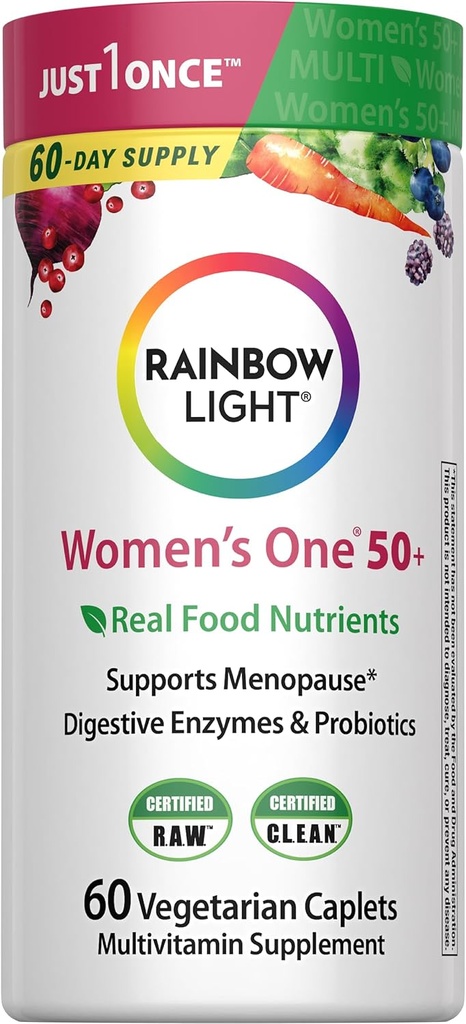 Rainbow Light Multivitamin for Women 50+, Vitamin C, D & Zinc, Probiotics, Women’s One 50+ Multivitamin Provides High Potency Immune Support, Non-GMO, Vegetarian, 60 Tablets