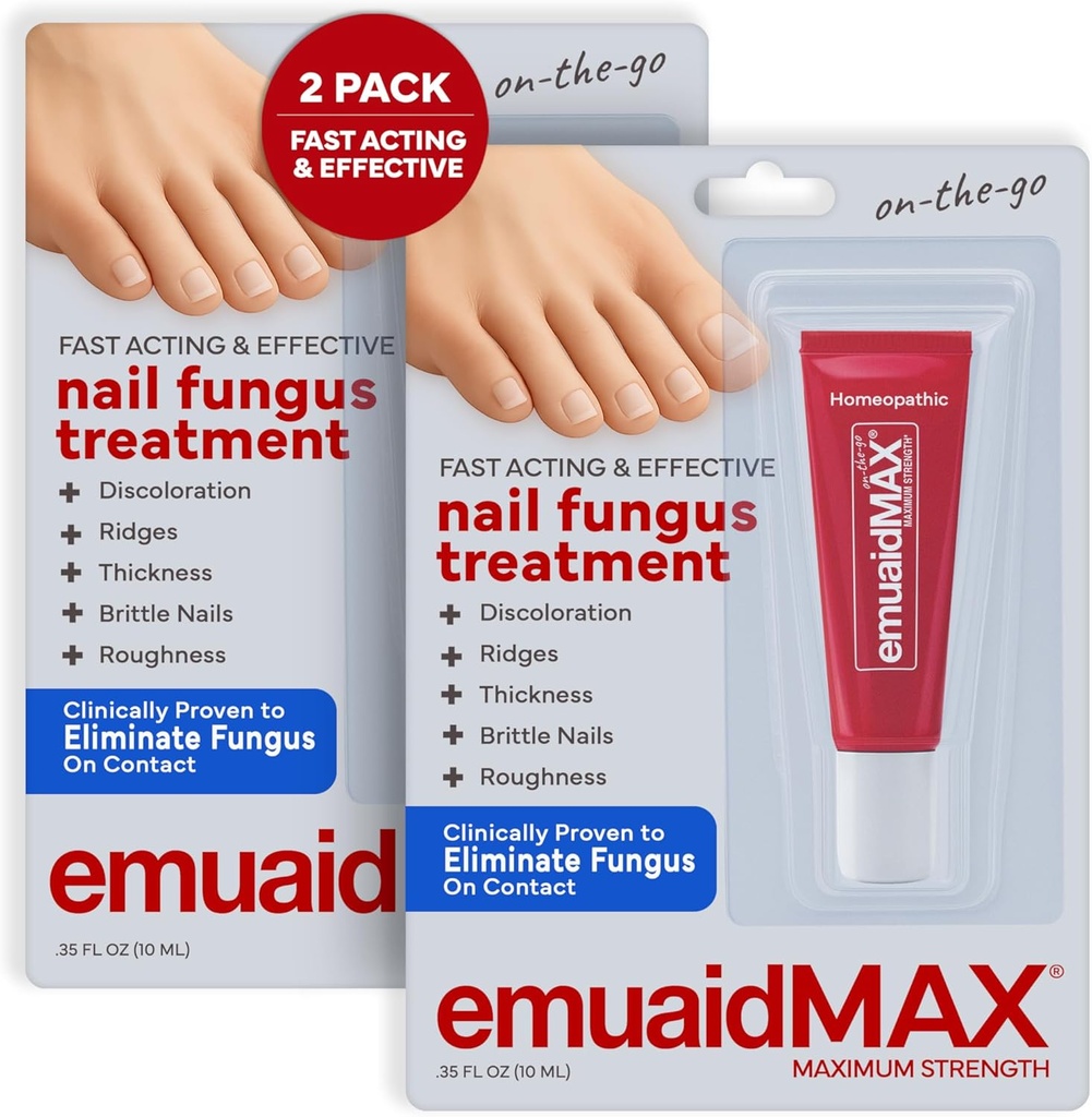 EMUAIDMAX Nail Fungus Treatment Ointment – Powerful Natural Nail & Toenail Fungus Treatment for Resistant Fungal Infections, Reduces Itching & Discomfort, On-The-Go Size, 0.35oz, 2 Pack