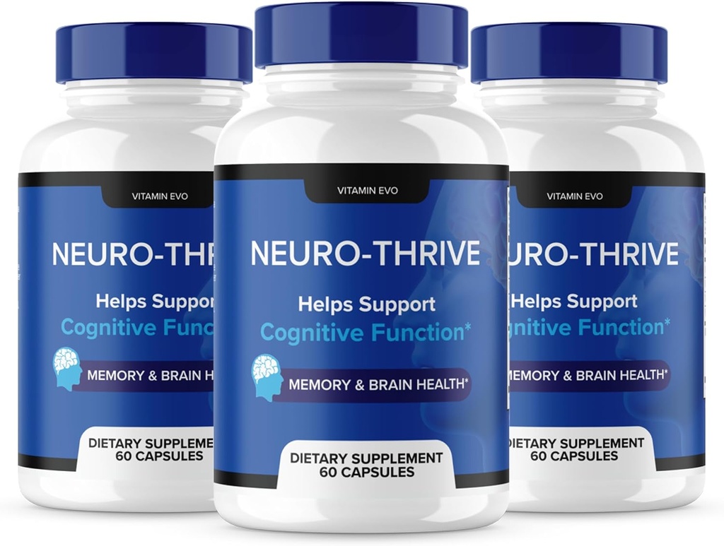 (3 Pack) Neuro Thrive Brain Supplement, Neuro Thrive for Memory, Neuro Thrive PQQ to Reduce Negative Effects of Brain Fog, Neuro Thrive Cognitive Function, NeuroThrive Reviews Neuro-Thrive (180 Cap)