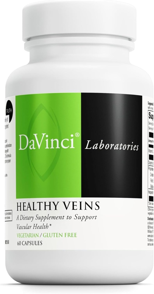DAVINCI Labs Healthy Veins - Dietary Supplement to Support Vascular Health and Proper Structure of Leg Veins* - with Vitamin C, Diosmin, and More - Gluten-Free - 60 Vegetable Capsules