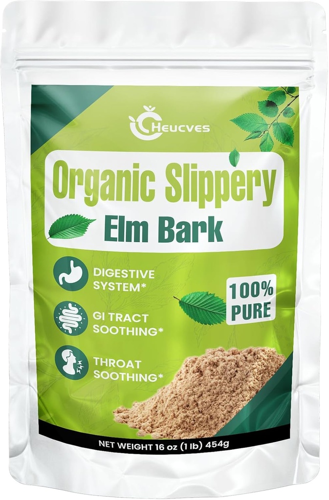 Slippery Elm, Slippery Elm Powder Organic, Elm Bark Made from Inner Bark - 1 Pound (349 Servings), Natural Herbs Helps Soothe The Throat and Coughing & Digestive, Diarrhea - 100% Pure & Vegan