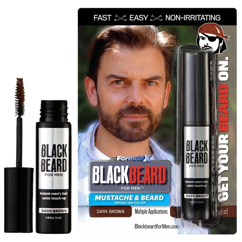 Blackbeard for Men Instant Beard Color – All Day Beard, Mustache, Eyebrow, and Sideburns Color – Temporary, Hypoallergenic Beard Dye Alternative – Up to 45 applications – Dark Brown, 1 Pack