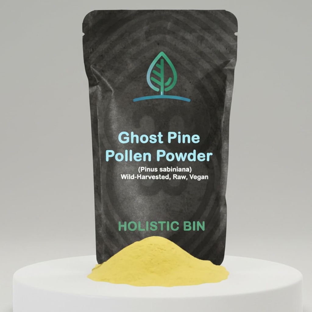 Holistic Bin Organic Pine Pollen Powder Pharmaceutical Grade, Wild Harvested, Golden California Pine Pollen | Non GMO, No Additives | Pure Pollen Supplement Made from The Ghost Pine Tree, 20 g