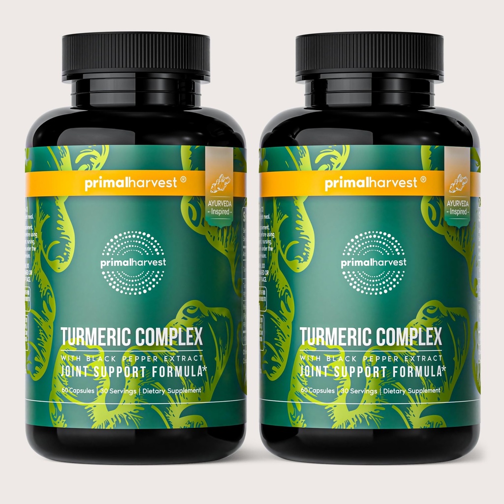 Primal Harvest 2 Pack, Primal Turmeric Complex w/Black Pepper Extract, Joint and Mobility Support Supplement for Women & Men, 120 Capsules