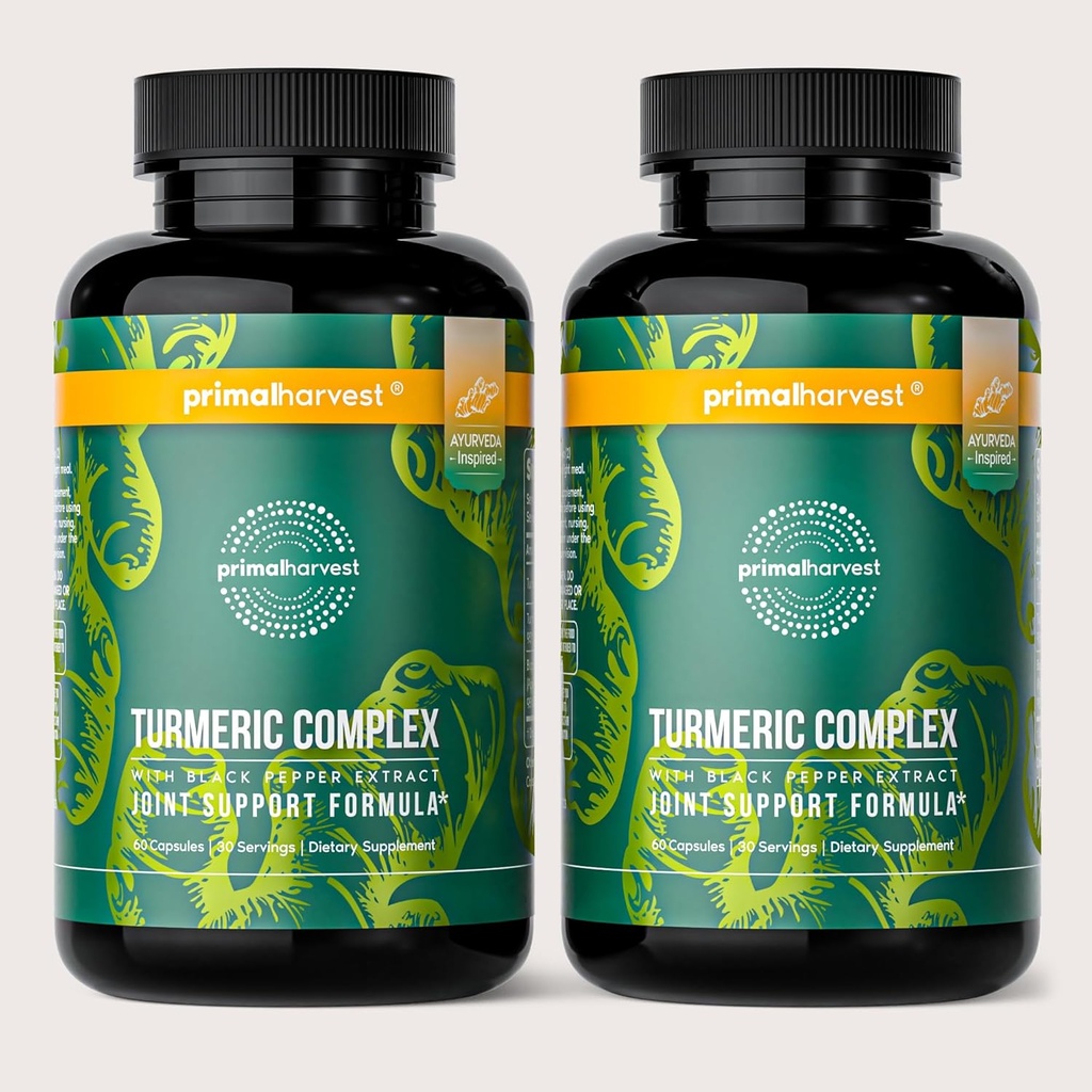 Primal Harvest 2 Pack, Primal Turmeric Complex w/Black Pepper Extract, Joint and Mobility Support Supplement for Women & Men, 120 Capsules