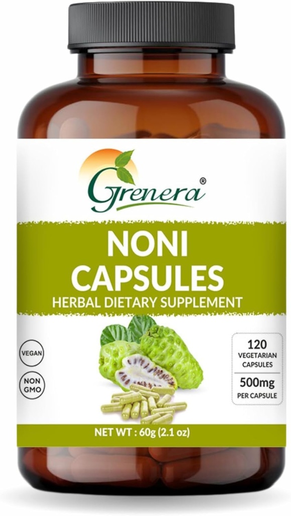 Grenera Noni Fruit Capsules 120 Count | Non-GMO, Gluten Free | Vegetarian Caps, No Added Fillers or Binders