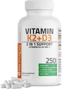 Bronson Vitamin K2 (MK7) with D3 Supplement Non-GMO Formula 5000 IU Vitamin D3 & 90 mcg K2 MK-7 Easy to Swallow D & K Complex, 250 Capsules