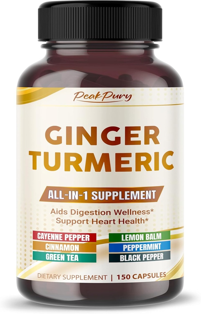 Ultra Ginger & Turmeric Aids Digestion & Supports Heart Health – Includes Cayenne Pepper, Lemon Balm, Cinnamon, Peppermint, Green Tea - Made in The USA- 150 Capsules