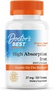 Doctor's Best High Absorption Iron Tablet with Ferrochel, Gentle on The Stomach, Immune Health, Blood Health, 27 mg