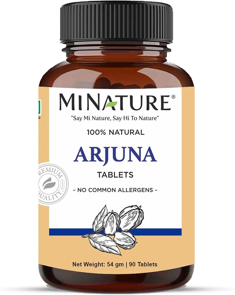 Arjuna Tablets by mi Nature -90 Tablets, 1000mg | 45 Day Supply | 100% Natural Arjuna Tablet | Arjun bark | Saraca Indica | from India