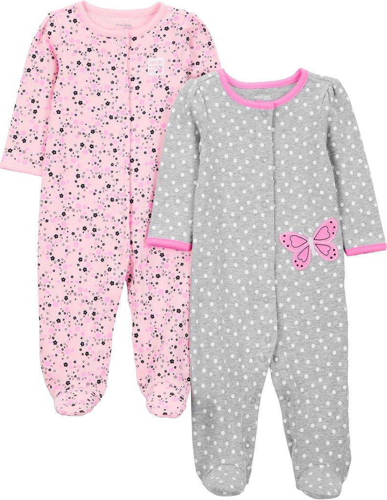 Simple Joys by Carter's Baby Girls' 2-Pack Cotton Snap Footed Sleep and Play