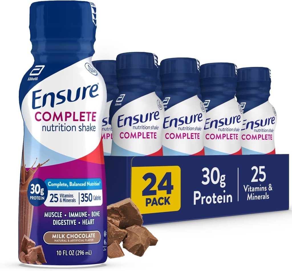 Ensure COMPLETE Milk Chocolate Nutrition Shake, Complete, Balanced Meal Replacement, Ready To Drink, 30g Protein, 25 Vitamins & Minerals, 10 fl oz—24 Pack