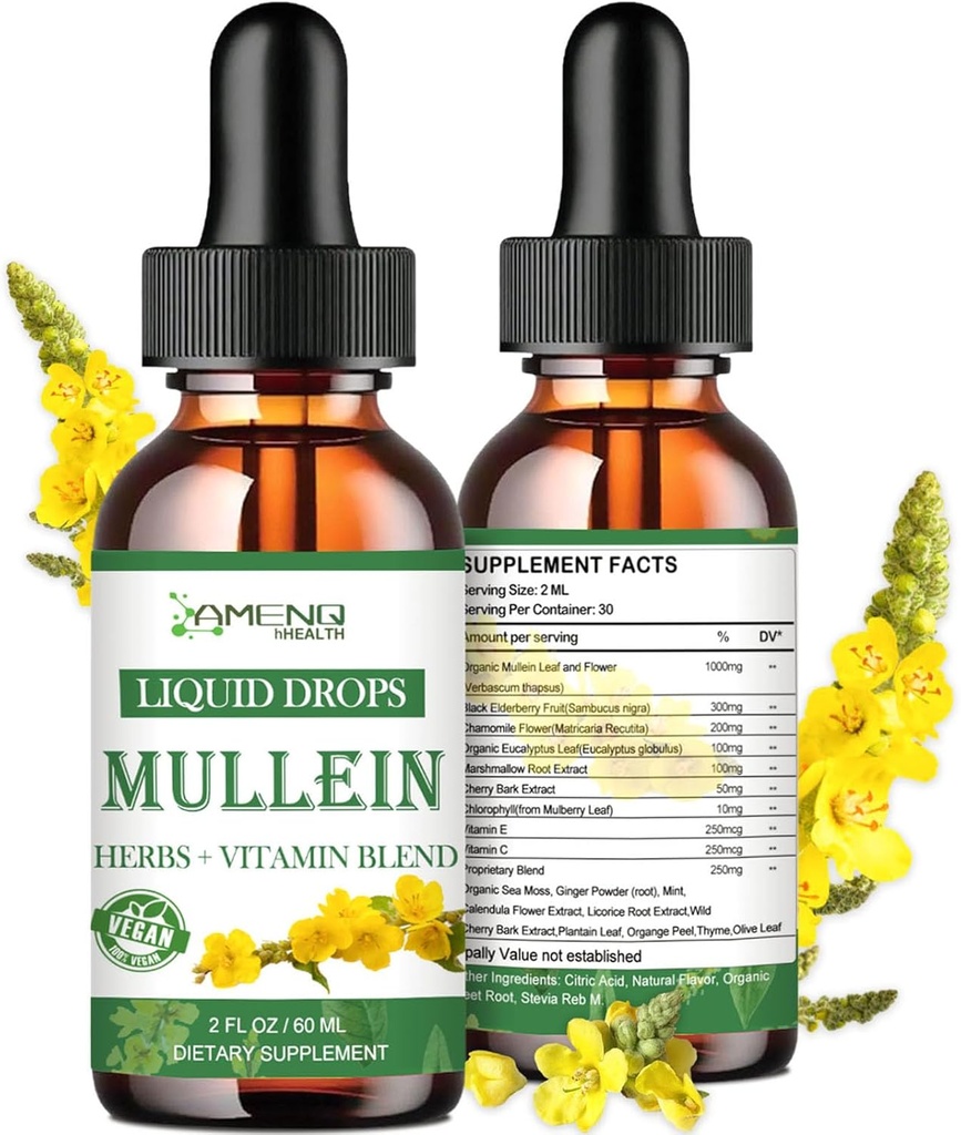 Mullein Drops for Lungs, Powerful Lung Cleanse Detox for Smoker, Organic Mullein and Chlorophyll Drops for Lungs, Mullein Leaf Extract for Lung & Bronchia ,Respiratory Health, Immune Boost 2 FL/OZ