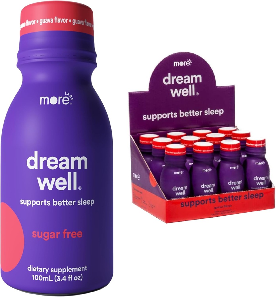 More Labs Dream Well, 5MG Melatonin Holistic Sleep Drink Solution, Non-Habit Forming with 5HTP, Lemon Balm, Jujube Seed, Glycine (Pack of 12)