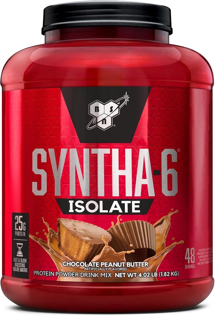 BSN SYNTHA-6 Isolate Protein Powder, Peanut Butter Protein Powder with Whey Protein Isolate, Milk Protein Isolate, Flavor: Chocolate Peanut Butter, 48 Servings