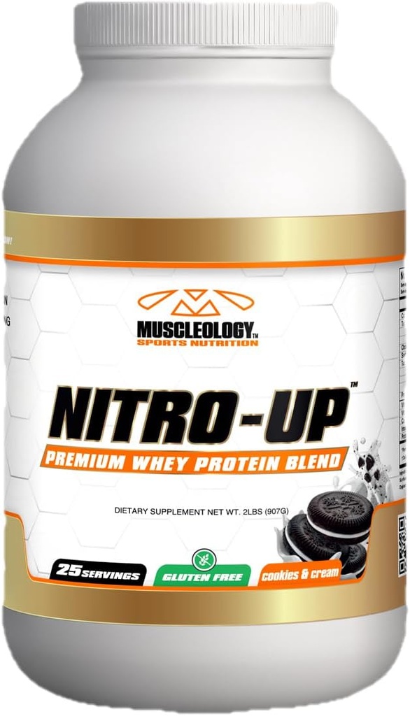 MUSCLEOLOGY Nitro-Up Hydrolyzed Whey Isolate Protein, Cookies & Cream, 2 Pound