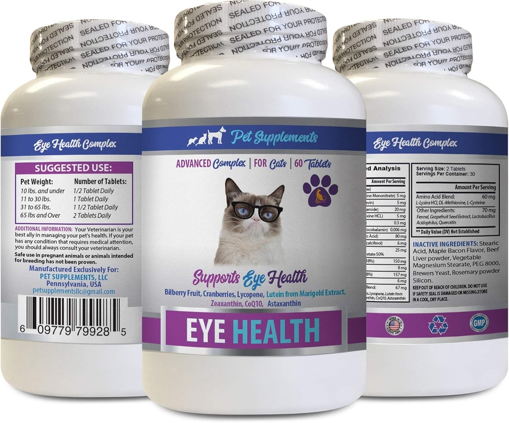 cat Eye Vitamins - Cats Eye Health Complex - Advanced Formula for Eye Sight - Immune Boost - cat astaxanthin - 1 Bottle (60 Tablets)