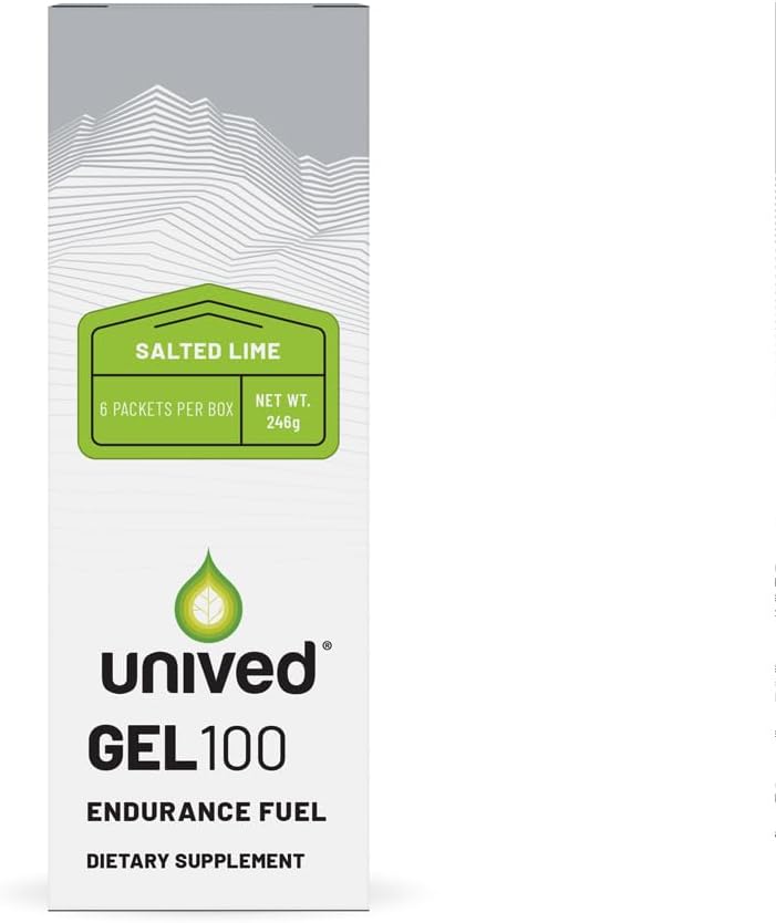 Unived Gel 100 - Vegan Energy Gel for Endurance Athletes Runners & Cyclists - 100kcal - Salted Lime - Pack of 6