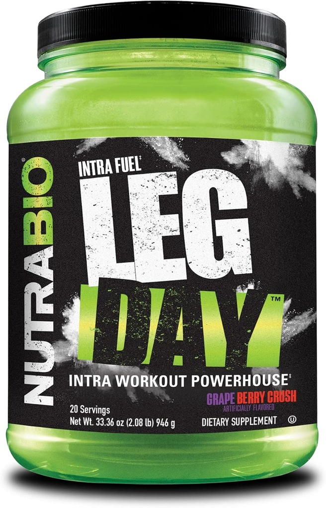 NutraBio Leg Day Intra Workout Powder – Advanced Carb Supplement with Cluster Dextrin & Electrolytes – Carb Powder with EAAs/BCAAs – Cyclic Dextrin for Performance – Grape Berry, 20 Servings