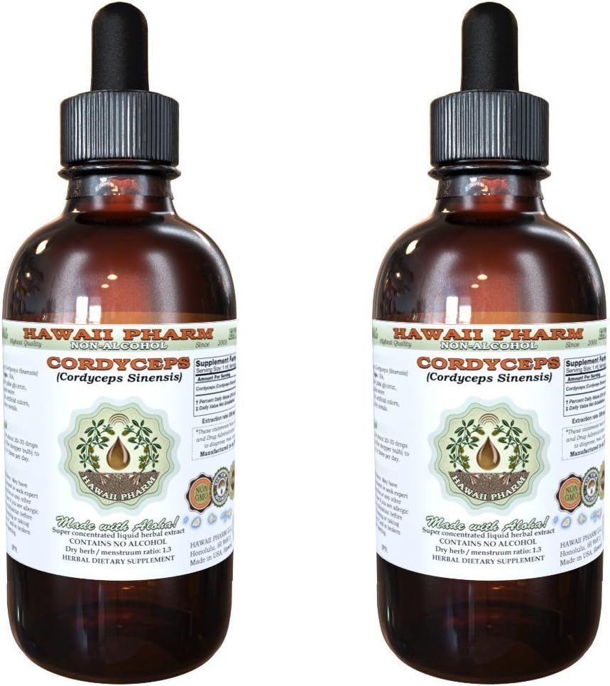 Cordyceps Alcohol-Free Liquid Extract, Cordyceps (Cordyceps Sinensis) Mushroom Glycerite Hawaii Pharm Natural Herbal Supplement 2x2 oz
