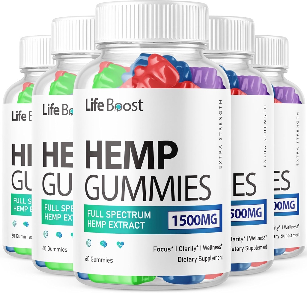 (5 Pack) Life Boost Hemp Gummies Advanced Strength Performance Hemp Blend Formula, Big Size Lifeboost Hemp Gummy with 25mg Hemp Extract, Great Taste 1500mg Per Bottle, New 2024 Gummies (300 Gummies)