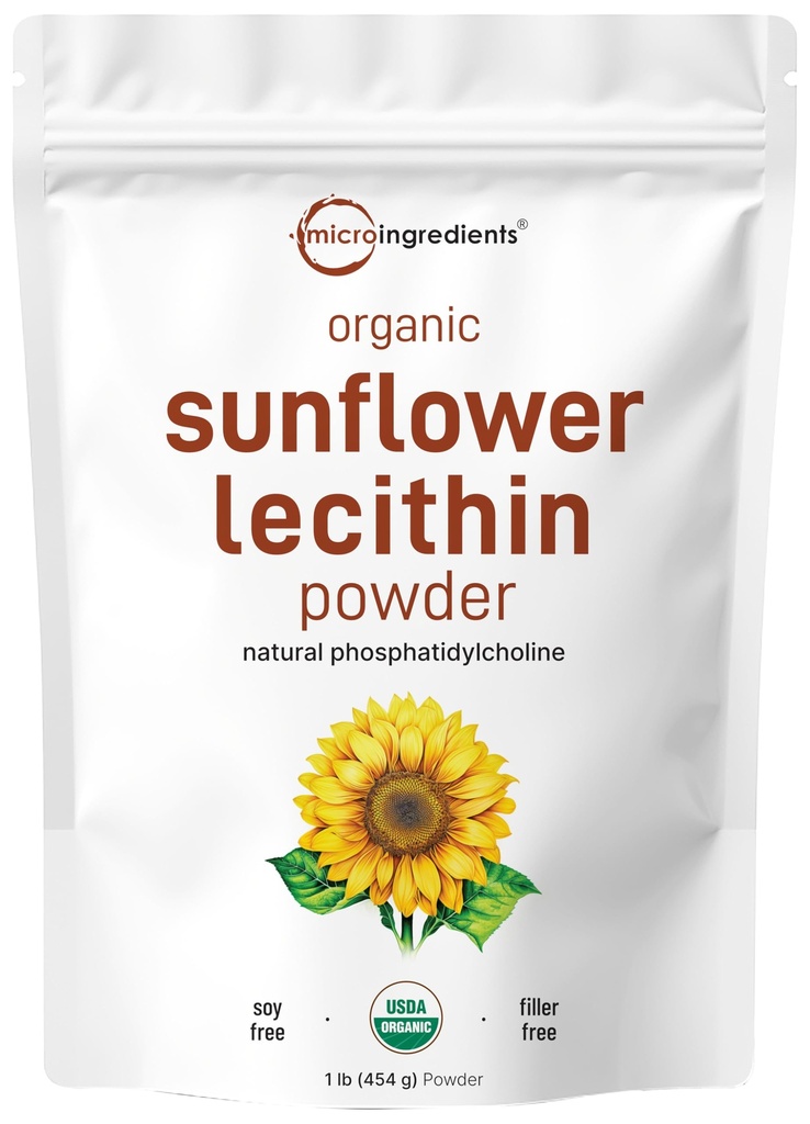 Organic Sunflower Lecithin Powder, 1 Pound, Sustainable Farmed, Cold Pressed, Rich in Phosphatidyl Choline and Protein, Making Liposomal Vitamin C, Lactation Supplement, Non-GMO