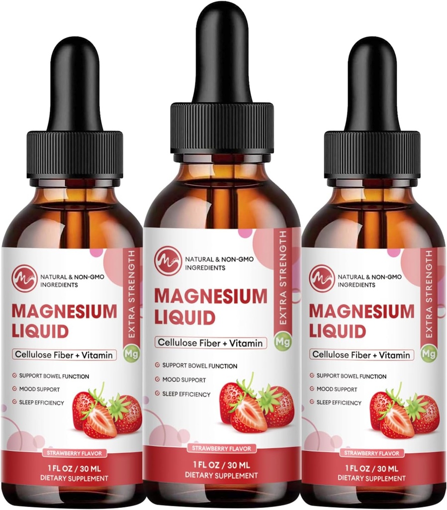 (3 Pack) Magnesium Glycinate Liquid Drops, High Absorption Magnesium Liquid with Bromelain, Vitamin B6 C D, Magnesium Supplement for Kids and Adults, Night & Muscle Support, Strawberry Flavor