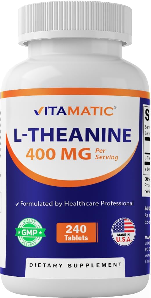 Vitamatic L-Theanine Supplement 400mg per Serving - 240 Tablets - Non-GMO, Gluten Free