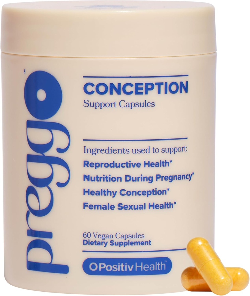 O Positiv Preggo Conception Support Capsules for Women - OBGYN-Formulated Pre Prenatal Vitamins with Clinically-Studied Ingredients - CoQ10, N-Acetyl Cystein - Female Sexual Health, 60 Ct (Pack of 1)