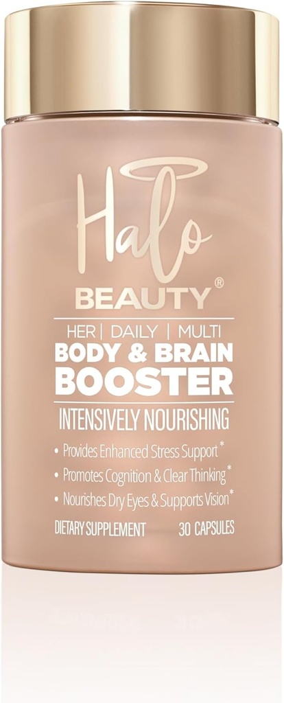 Halo Beauty Her Daily Multi - 30 Capsule Vegan Women's Multivitamin for Energy, Mental Clarity & Wellness - Body & Brain Booster with B6, D3 & Zinc