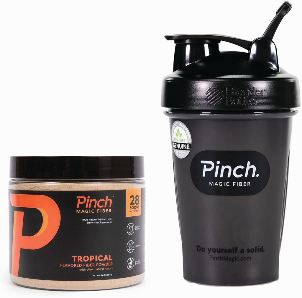 Pinch Magic Fiber & Shaker Combo | Prebiotic Fiber Supplement for Digestive Health, Keto, Vegan, Sugar-Free | Includes BPA-Free Shaker for Smooth Mixing & Travel | USA-Made | 28-Day Supply | 20 oz