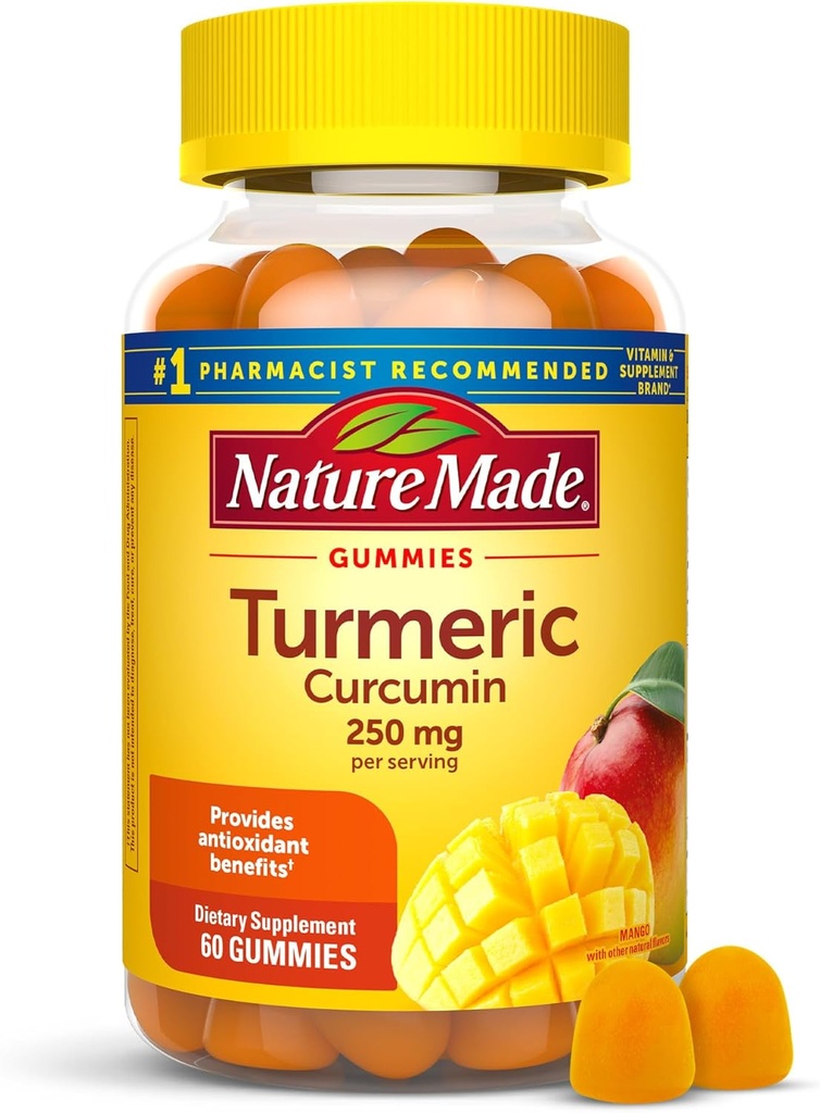 Nature Made Turmeric Curcumin 250mg Per Serving, Dietary Supplement for Antioxidant Support, 60 Gummies, 30 Day Supply