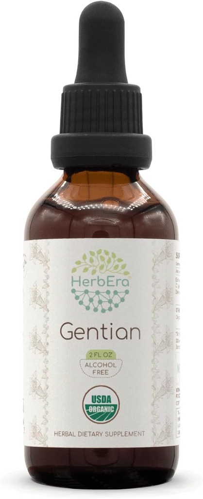 Gentian B60 Alcohol-Free Herbal Extract Tincture, Concentrated Liquid Drops Natural USDA Organic Gentian (Gentiana Lutea) Dried Root (2 fl oz)