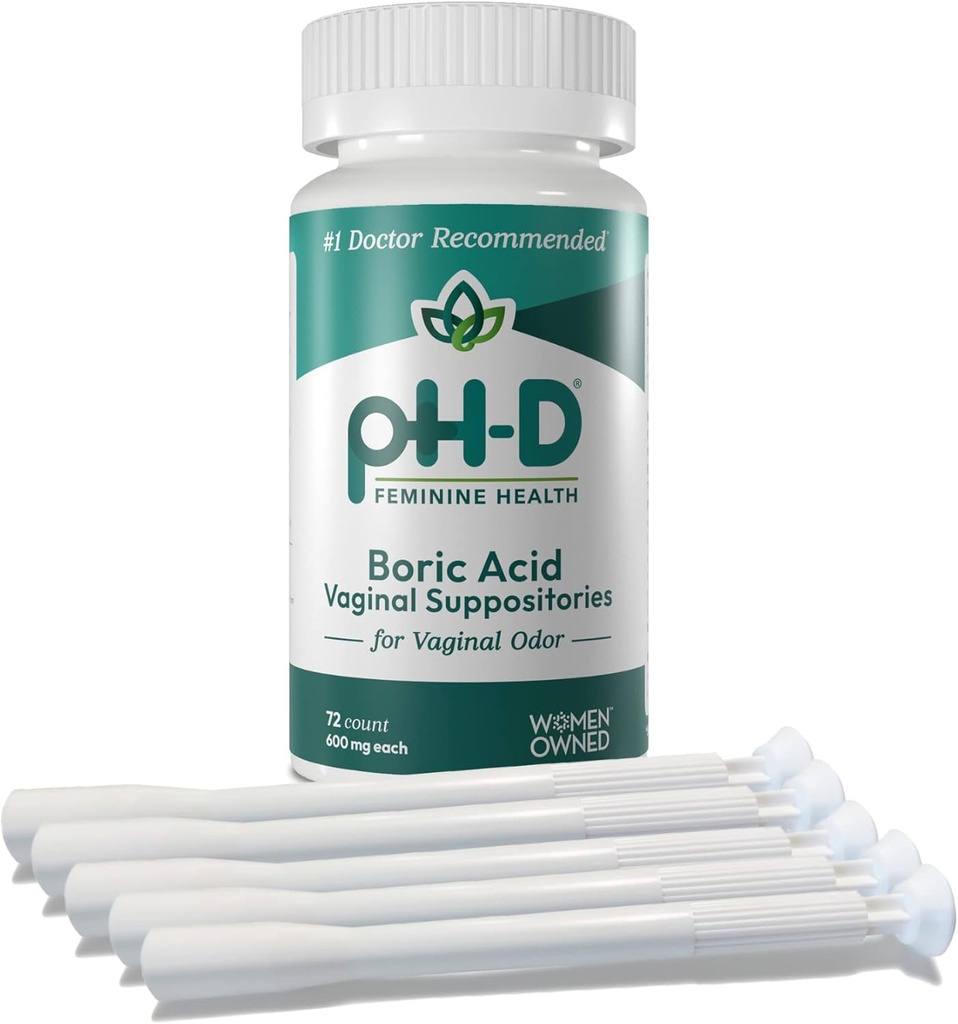 pH-D Feminine Health Support - Boric Acid Starter Bundle - pH-D Boric Acid Vaginal Suppositories 72 Count and 5 Vaginal Suppository Applicators